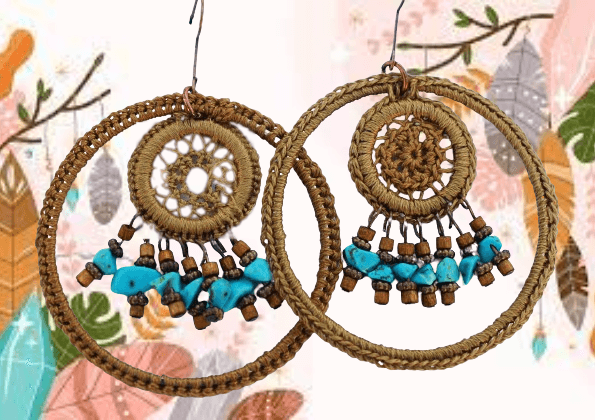 Boho χειροποίητα σκουλαρίκια λαδί