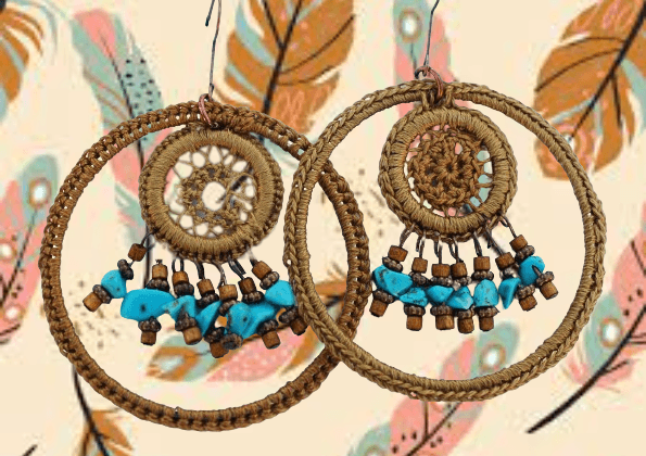Boho χειροποίητα σκουλαρίκια λαδί