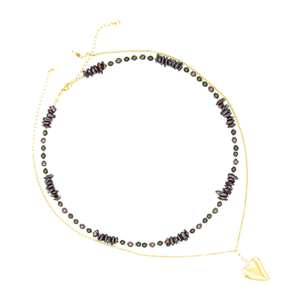Layering κολιέ με Γρανάτι και Καρδιά