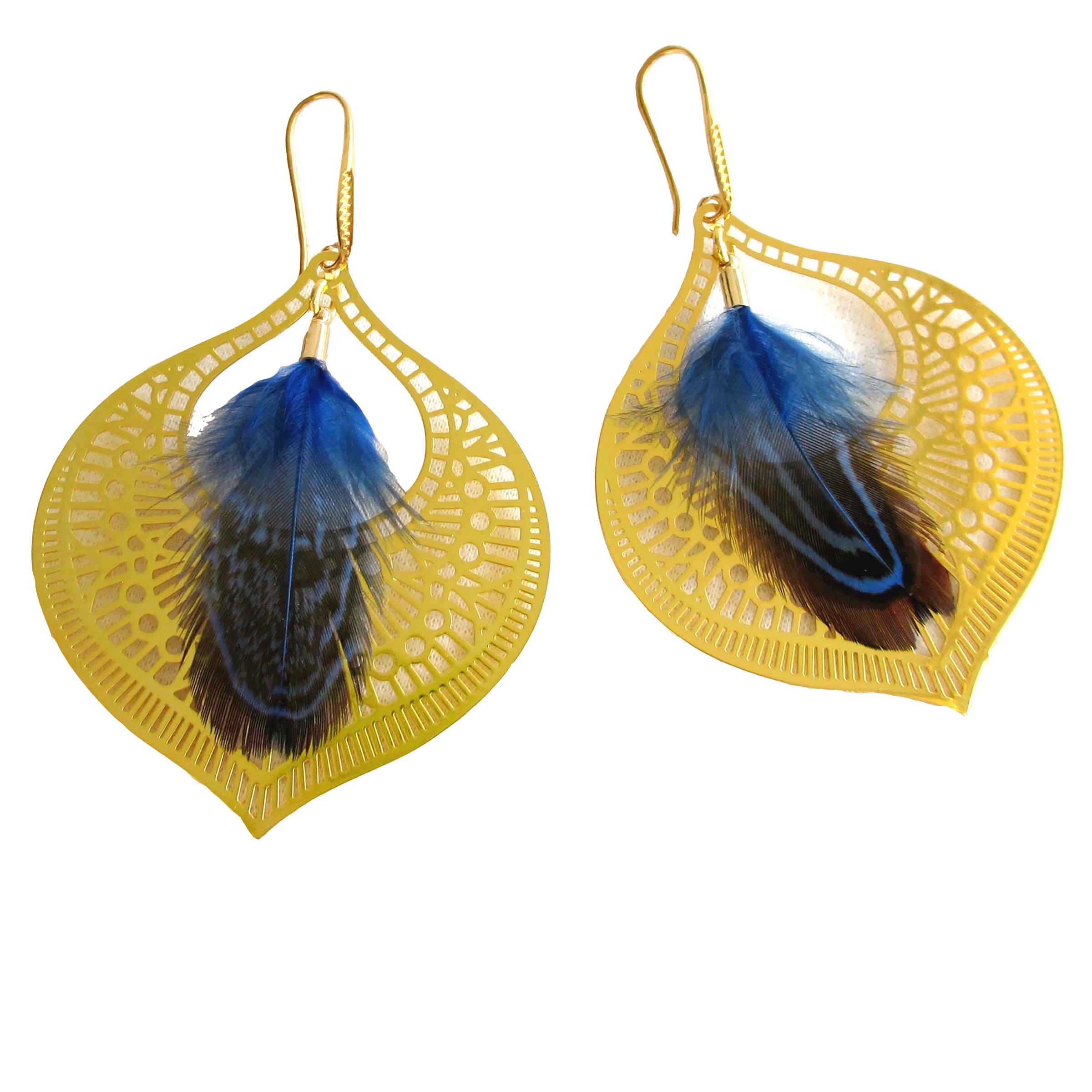 Σκουλαρίκια Filigree Feather μπλε φτερό