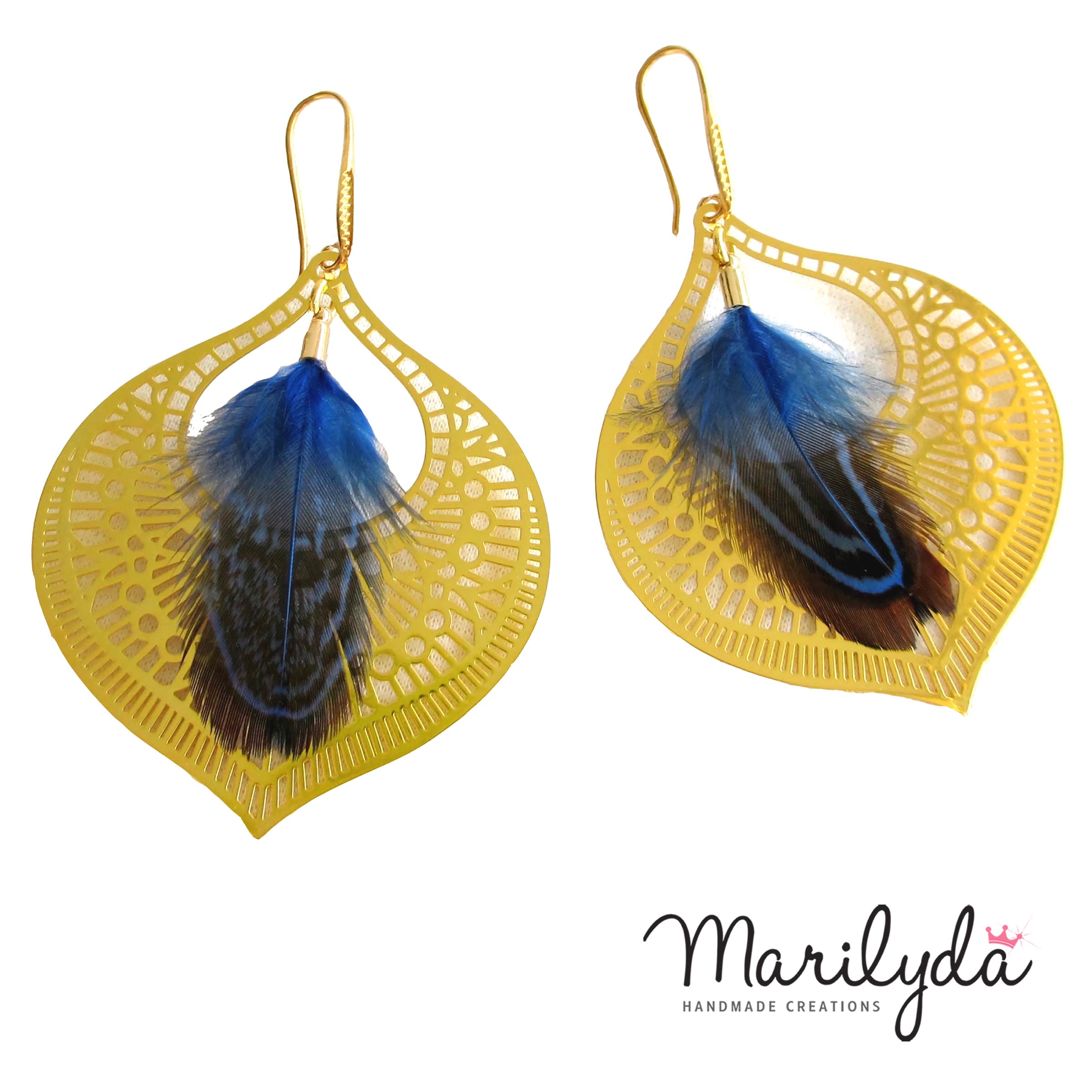 Σκουλαρίκια Filigree Feather μπλε φτερό