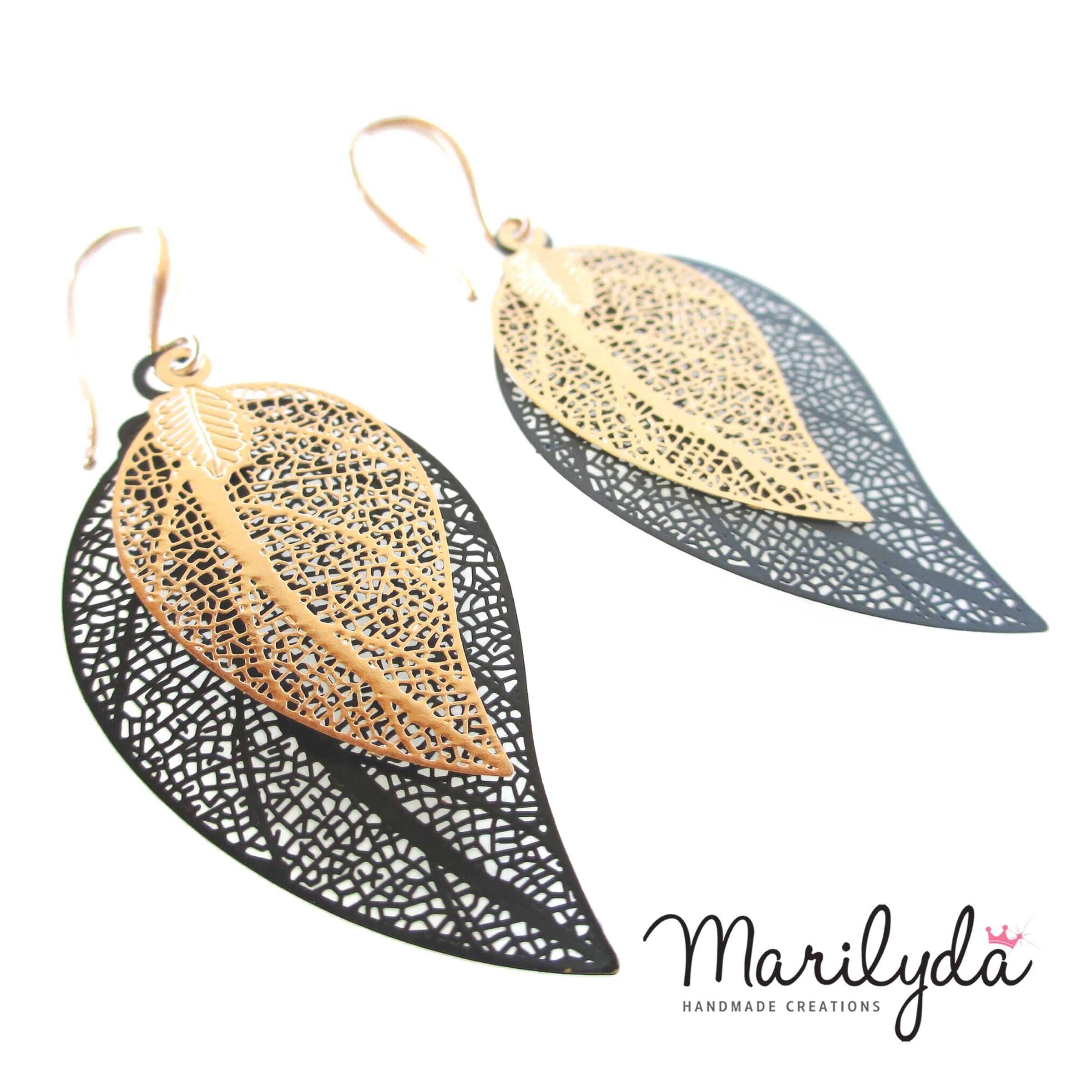 Σκουλαρίκια Filigree Leaf μαύρο