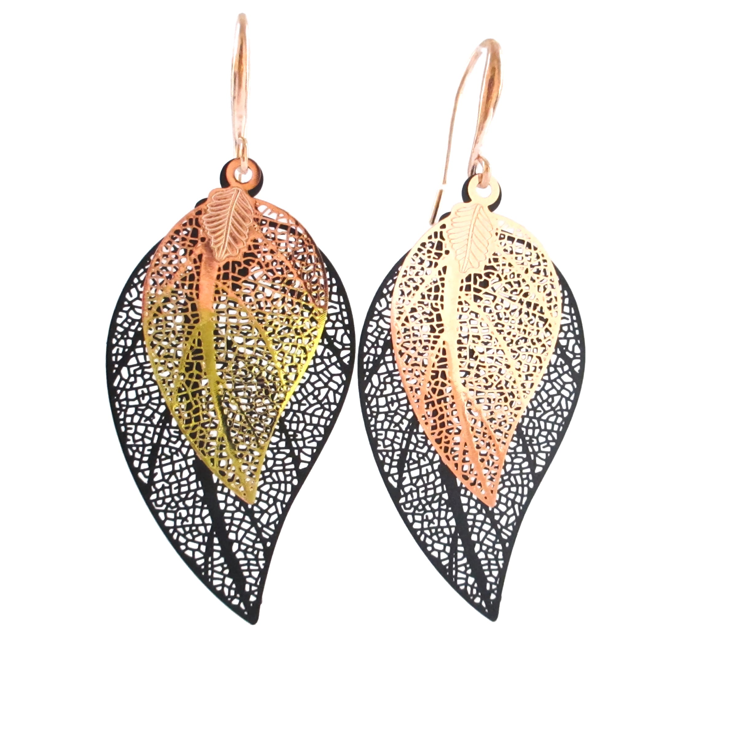 Σκουλαρίκια Filigree Leaf μαύρο