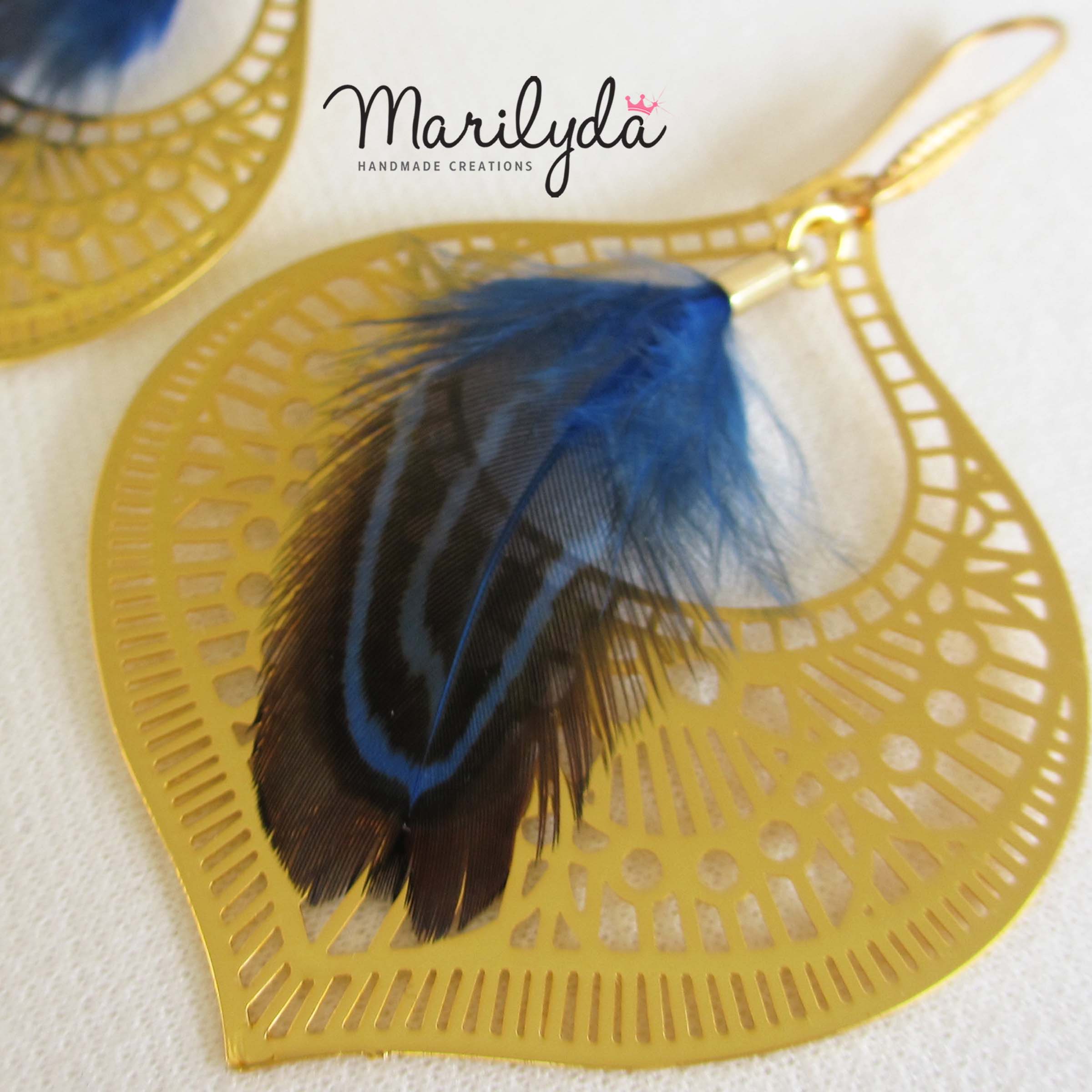 Σκουλαρίκια Filigree Feather μπλε φτερό