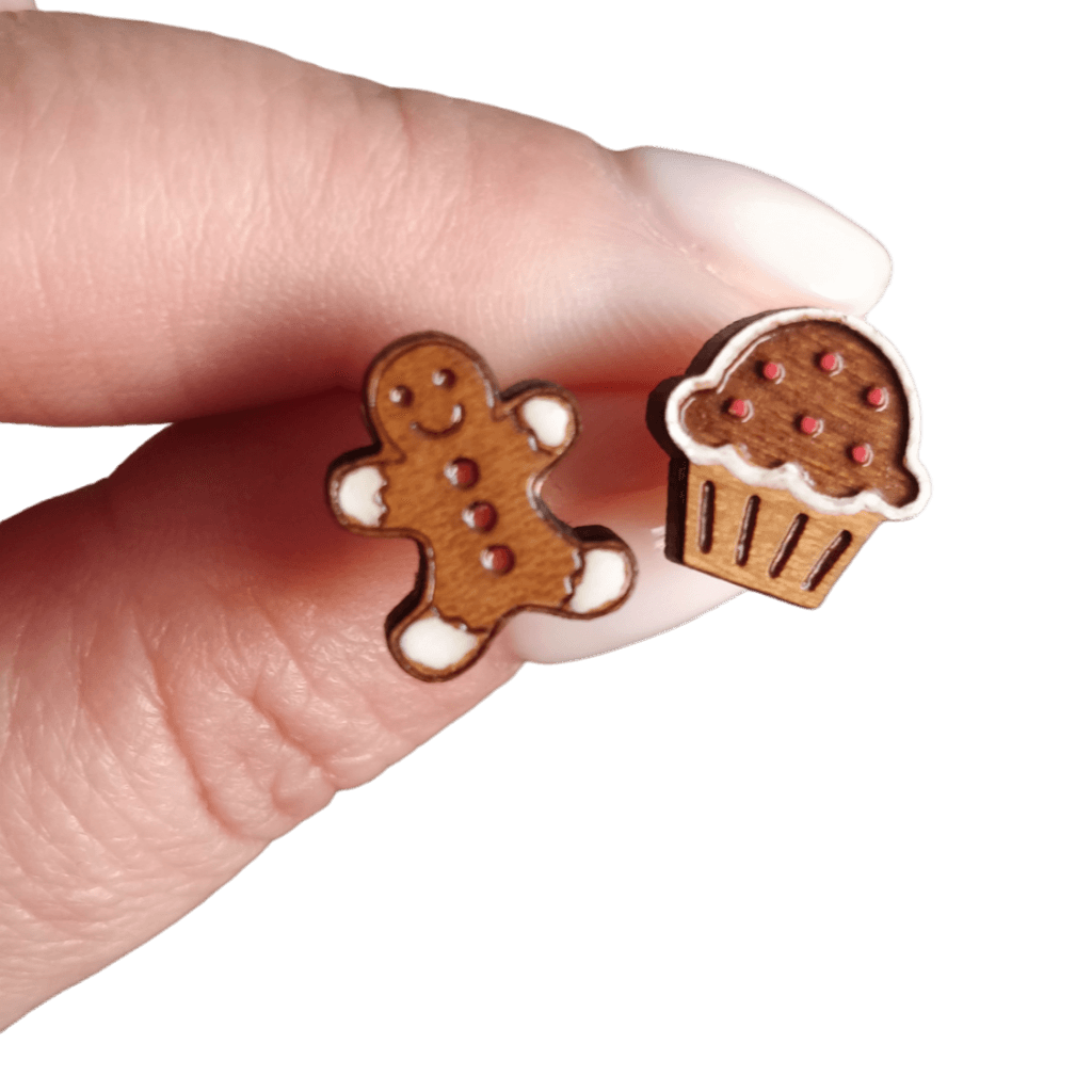 Χειροποίητα καρφωτά σκουλαρίκια Cupcake Gingerbread