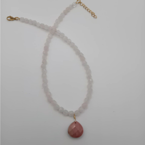 Χειροποίητο κολιέ με λευκό αχάτη και ροδοχρωσιτη