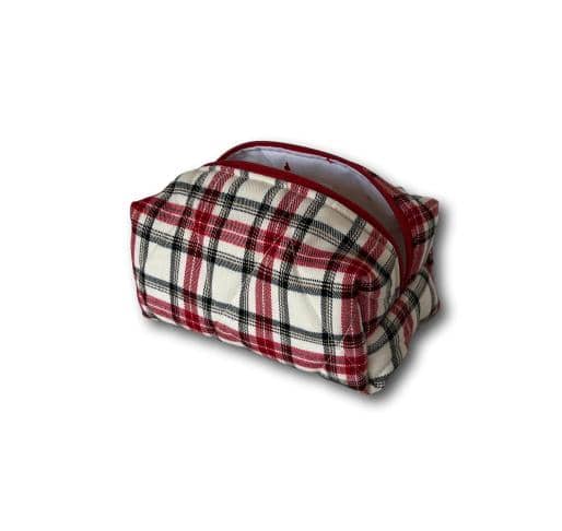 Ecru-red tartan mini beauty bag