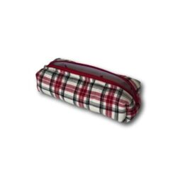 Ecru-red tartan pencil case