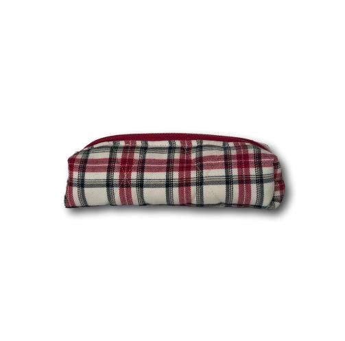 Ecru-red tartan pencil case