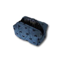 Light blue-black bows mini makeup bag