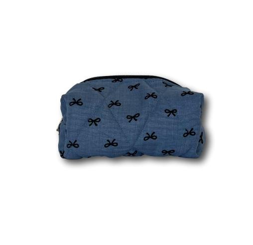 Light blue-black bows mini makeup bag