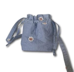 Blue-white drawstring bag