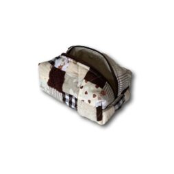 Brown patchwork mini makeup bag
