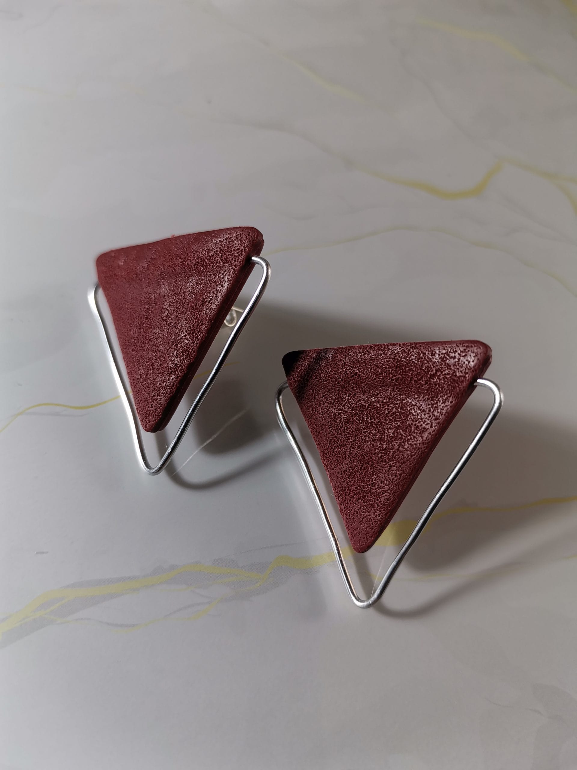 Handmade σκουλαρίκια "triangle" κεραμιδί