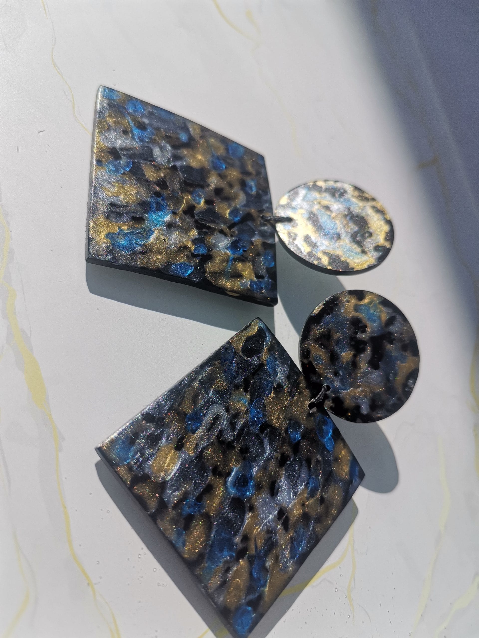 Handmade σκουλαρίκια "squares" μαύρο, ασημί, χρυσό, μπλε