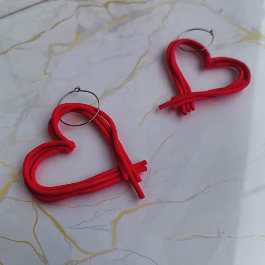 Handmade σκουλαρίκια "linear heart" κόκκινα
