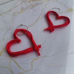 Handmade σκουλαρίκια "linear heart" κόκκινα