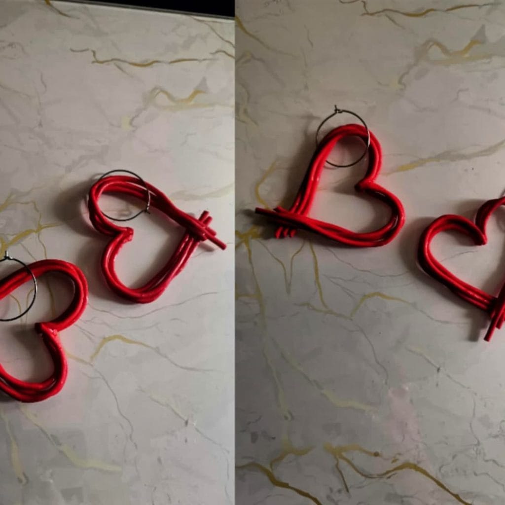 Handmade σκουλαρίκια "linear heart" κόκκινα