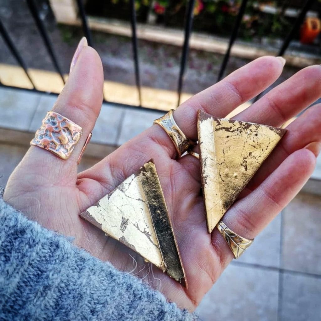 Handmade σκουλαρίκια "gold shuttle" καφέ χρυσό