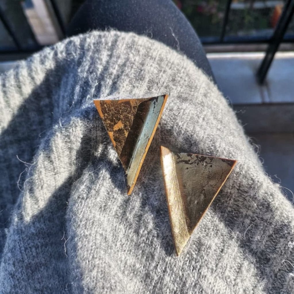 Handmade σκουλαρίκια "gold shuttle" καφέ χρυσό