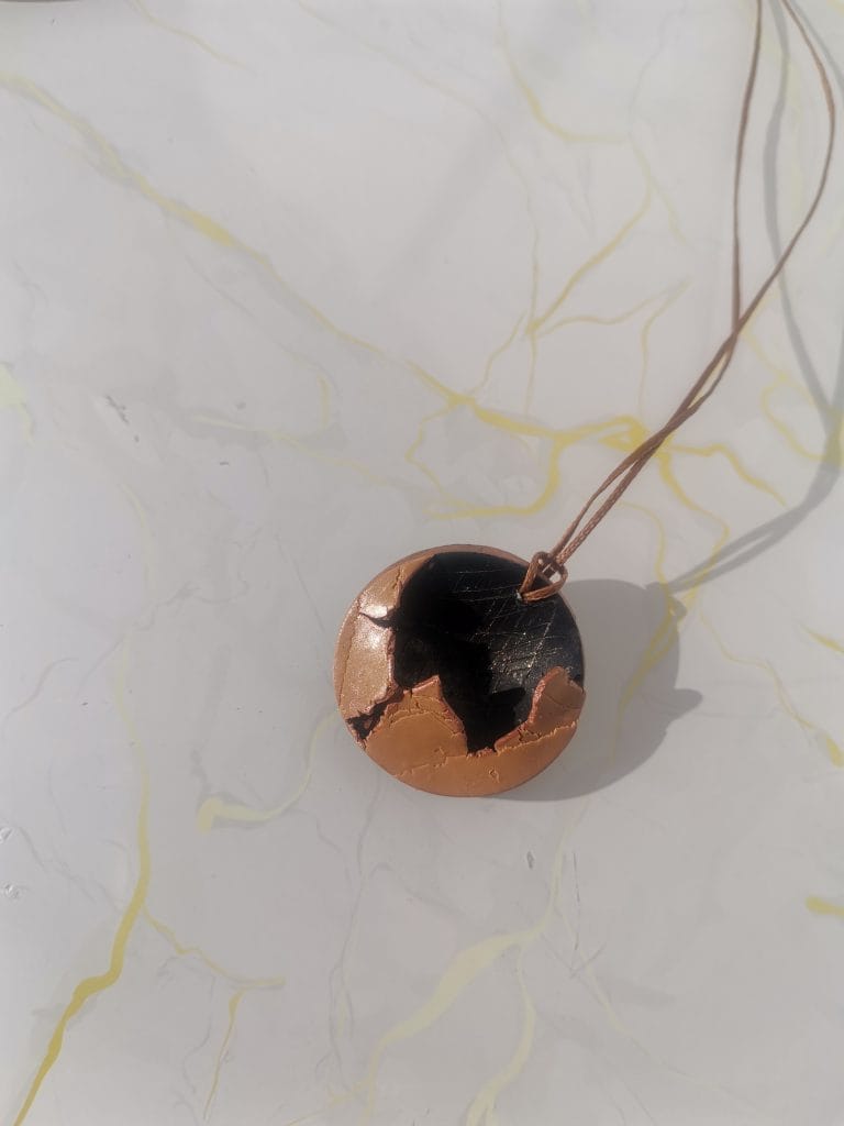 Handmade κολιε "Cracked" μαύρο, καφέ, ροζ χρυσό