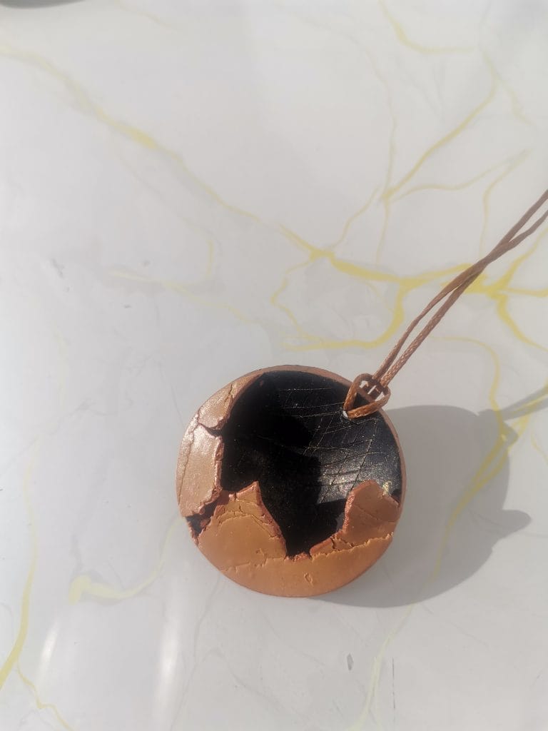 Handmade κολιε "Cracked" μαύρο, καφέ, ροζ χρυσό