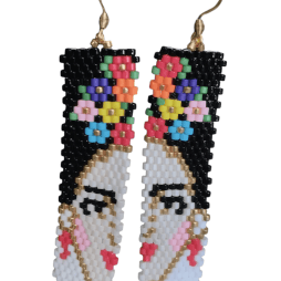 Ατσάλινα σκουλαρίκια κρεμαστά Frida Kahlo, miyuki.