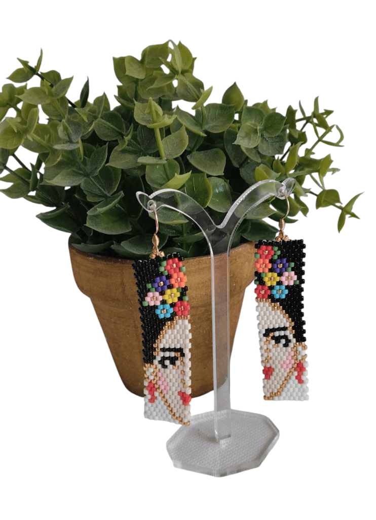 Ατσάλινα σκουλαρίκια κρεμαστά Frida Kahlo, miyuki.