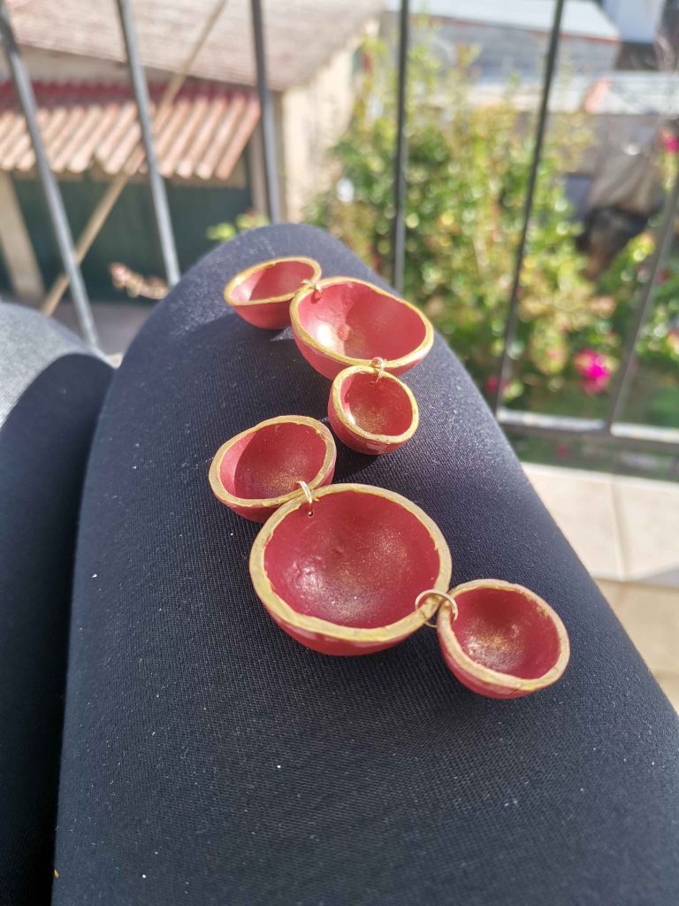 Handmade σκουλαρίκια "nest" Μπορντό, χρυσό