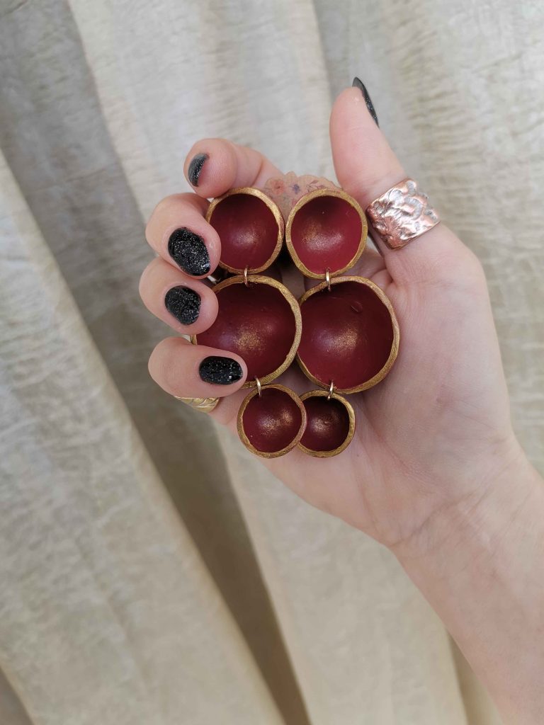 Handmade σκουλαρίκια "nest" Μπορντό, χρυσό
