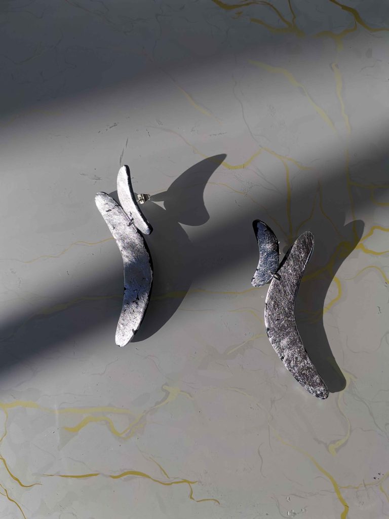 Handmade σκουλαρίκια "wings" ασημί, μαύρο