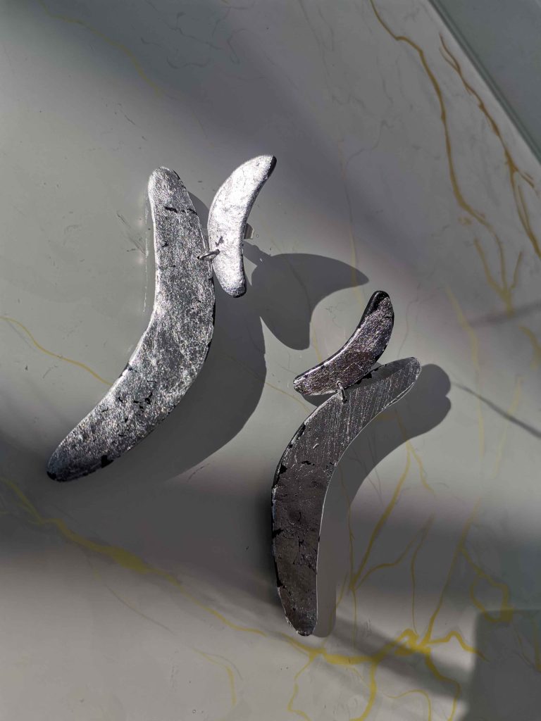 Handmade σκουλαρίκια "wings" ασημί, μαύρο