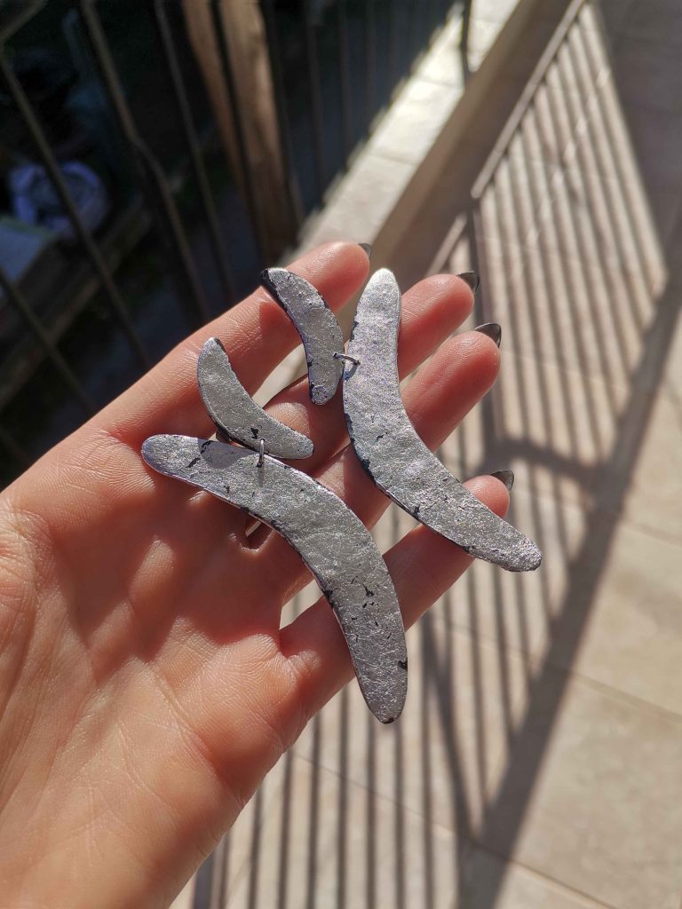 Handmade σκουλαρίκια "wings" ασημί, μαύρο