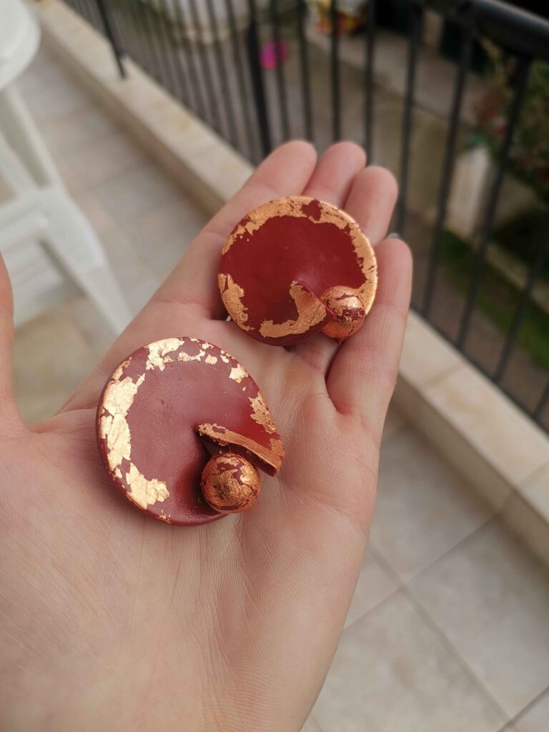 Handmade σκουλαρίκια "full moon" Μπορντό - ροζ χρυσό