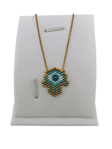 Ατσάλινο κολιέ φυλαχτό Fatima Hamsa miyuki