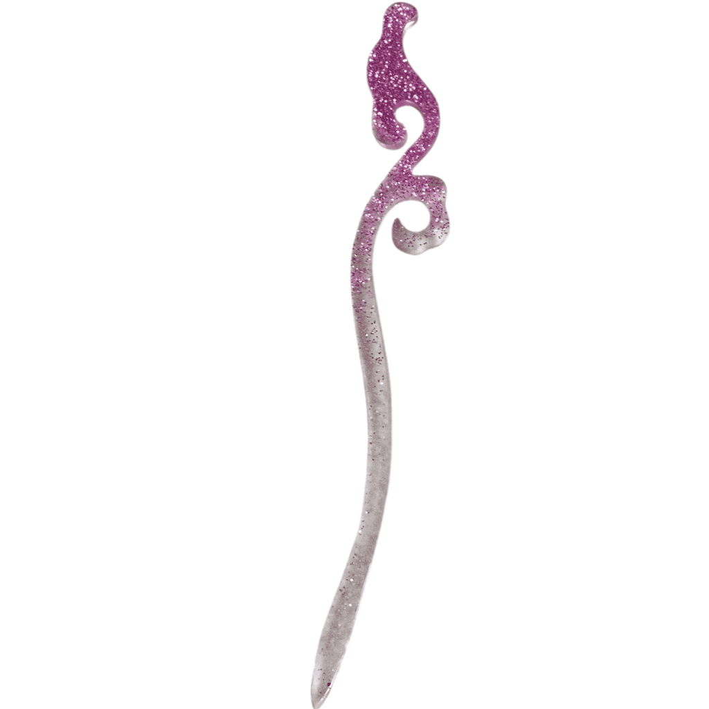Χειροποίητο Hairstick από υγρό γυαλί Φουξ glitter - διάφανο