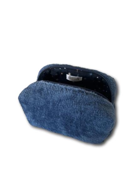 Navy furry-stars beauty bag