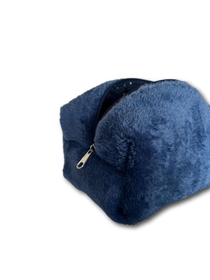 Navy furry-stars beauty bag