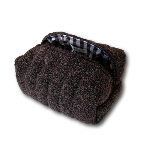 Brown boucle-gingham beauty bag