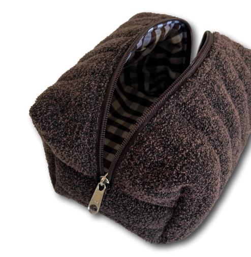 Brown boucle-gingham beauty bag