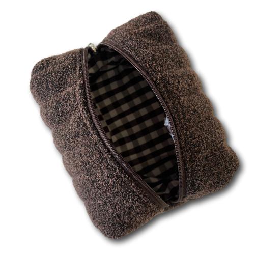 Brown boucle-gingham beauty bag