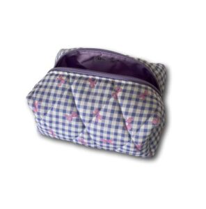 Lilac gingham-pink bows beauty bag