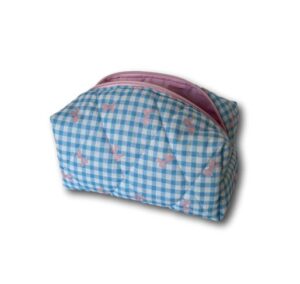 Light blue gingham-pink bows beauty bag