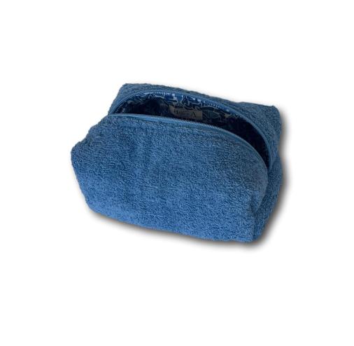 Blue terry makeup bag