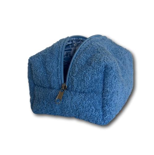 Blue terry makeup bag