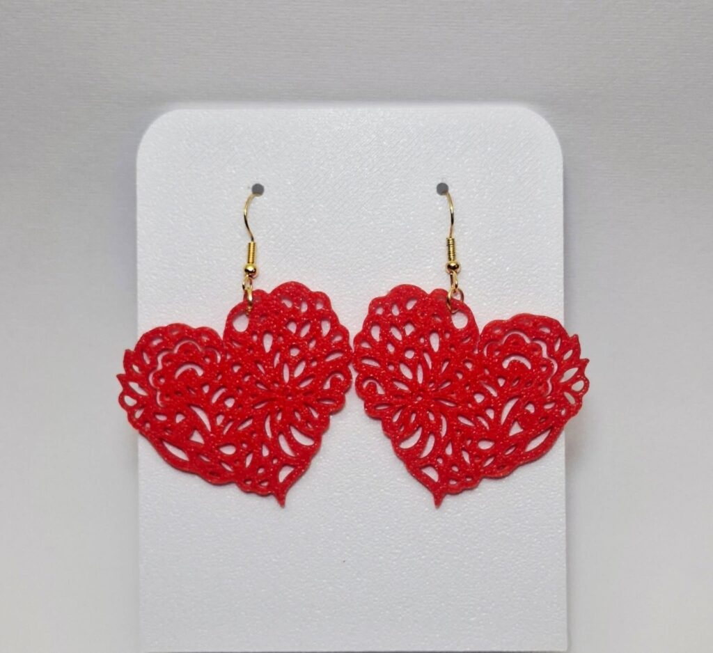 Red Heart Earrings - 3D Printed