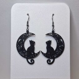 3D Printed Earrings ''Black Moon & Cat Silhouette''