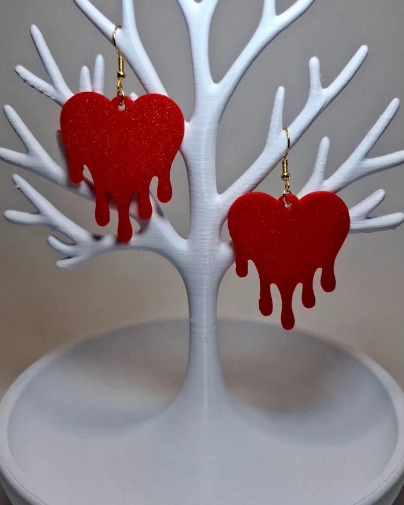 'Red Dripping Heart' Earrings 3D Printed