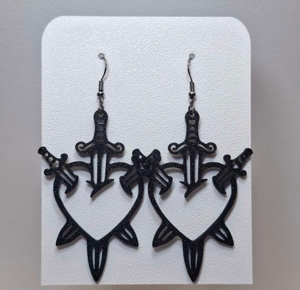 Σκουλαρίκια Sacred Heart with Swords - Black Gothic Dangles
