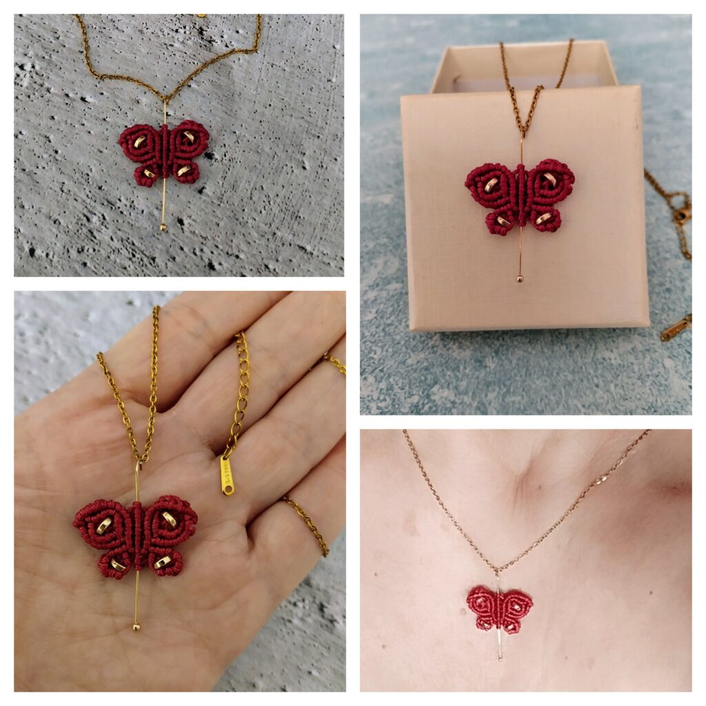 Ατσάλινο κολιέ πεταλούδα macrame